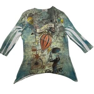 Cactus‎ medium Paris Eiffel Tower Hot Air Balloon Print Tunic Top Women sparkly